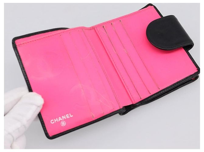 CHANEL Matelasse Cambon Line Bifold Wallet Leather Black Silver CC Auth 194479 - view 9