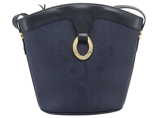 Borsa a tracolla Christian Dior Trotter Canvas PVC Navy Gold Auth 196013A D'oro Blu navy - vista 13