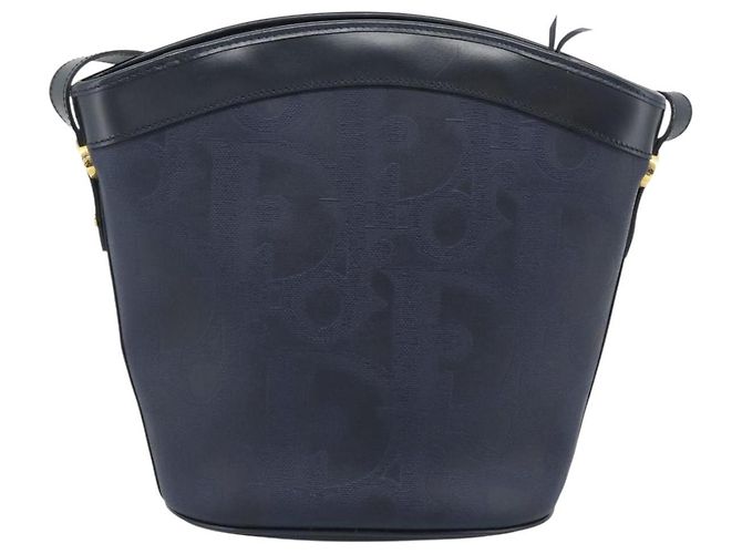 Borsa a tracolla Christian Dior Trotter Canvas PVC Navy Gold Auth 196013A D'oro Blu navy - vista 2