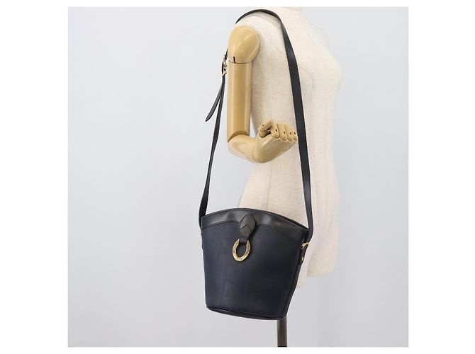 Borsa a tracolla Christian Dior Trotter Canvas PVC Navy Gold Auth 196013A D'oro Blu navy - vista 21