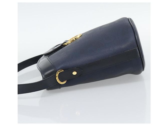 Borsa a tracolla Christian Dior Trotter Canvas PVC Navy Gold Auth 196013A D'oro Blu navy - vista 3