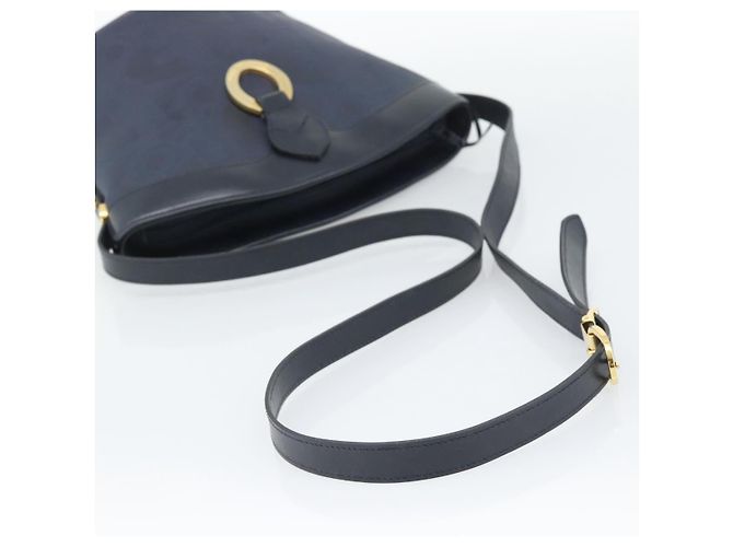 Borsa a tracolla Christian Dior Trotter Canvas PVC Navy Gold Auth 196013A D'oro Blu navy - vista 7