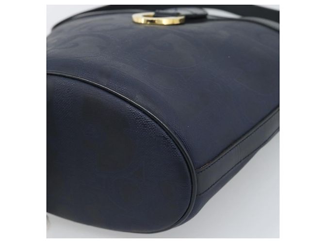 Borsa a tracolla Christian Dior Trotter Canvas PVC Navy Gold Auth 196013A D'oro Blu navy - vista 9