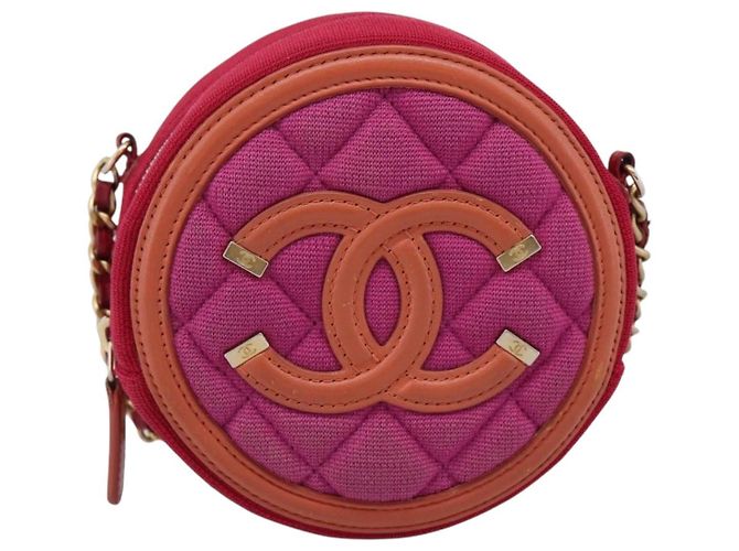 Borsa a tracolla CHANEL Matelasse con catena in tela Pink Gold CC Auth 195524M Rosa D'oro - vista 13