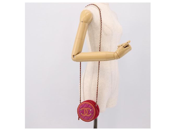 Borsa a tracolla CHANEL Matelasse con catena in tela Pink Gold CC Auth 195524M Rosa D'oro - vista 22