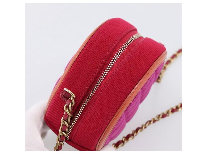 Borsa a tracolla CHANEL Matelasse con catena in tela Pink Gold CC Auth 195524M Rosa D'oro - vista 6