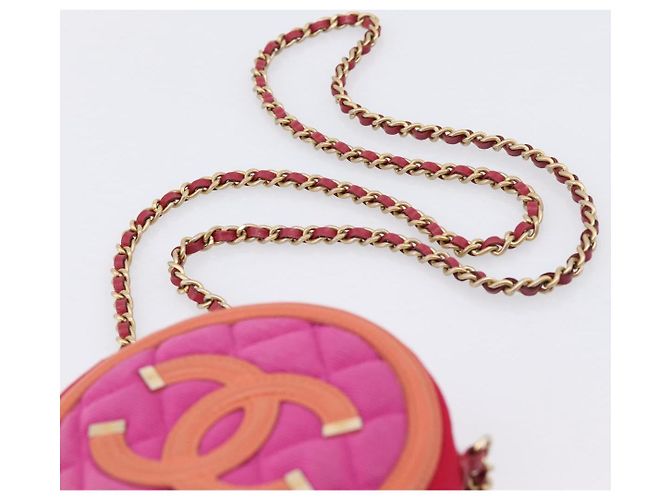Borsa a tracolla CHANEL Matelasse con catena in tela Pink Gold CC Auth 195524M Rosa D'oro - vista 8