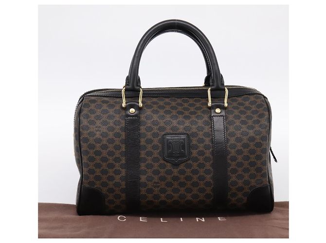 Céline Borsa Boston CELINE Macadam Canvas PVC Pelle Nero Oro Auth 195373V D'oro - vista 12