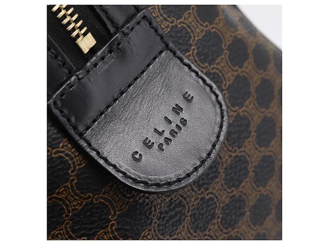 Céline Borsa Boston CELINE Macadam Canvas PVC Pelle Nero Oro Auth 195373V D'oro - vista 18
