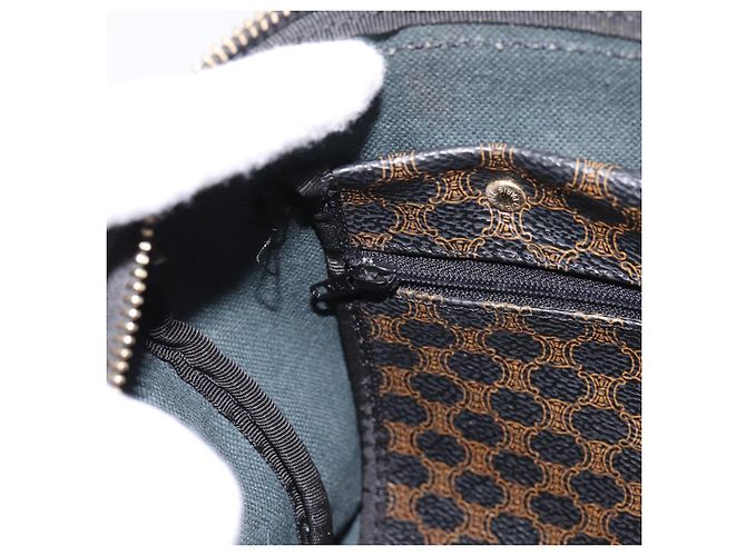 Céline Borsa Boston CELINE Macadam Canvas PVC Pelle Nero Oro Auth 195373V D'oro - vista 19