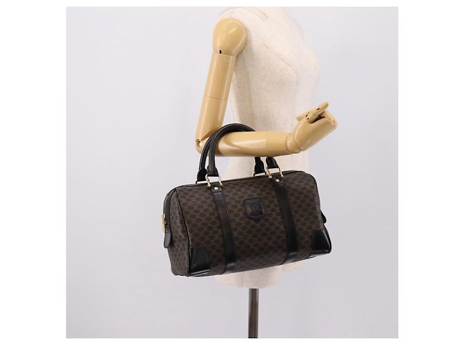 Céline Borsa Boston CELINE Macadam Canvas PVC Pelle Nero Oro Auth 195373V D'oro - vista 24