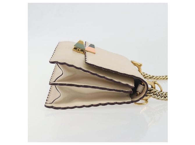 Borsa a spalla con catena FENDI in pelle beige e oro Auth bs36715 D'oro - vista 4