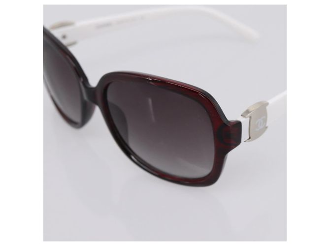 Gafas de sol CHANEL Plástico Blanco Plata CC Auth BA15024 - vista 8