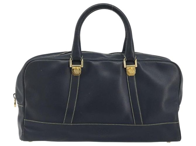 LOEWE Amazonas Borsa a Mano Pelle Blu Navy Oro Auth 195648A D'oro - vista 13