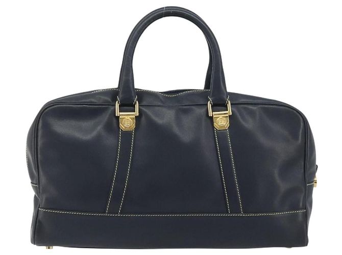 LOEWE Amazonas Borsa a Mano Pelle Blu Navy Oro Auth 195648A D'oro - vista 2