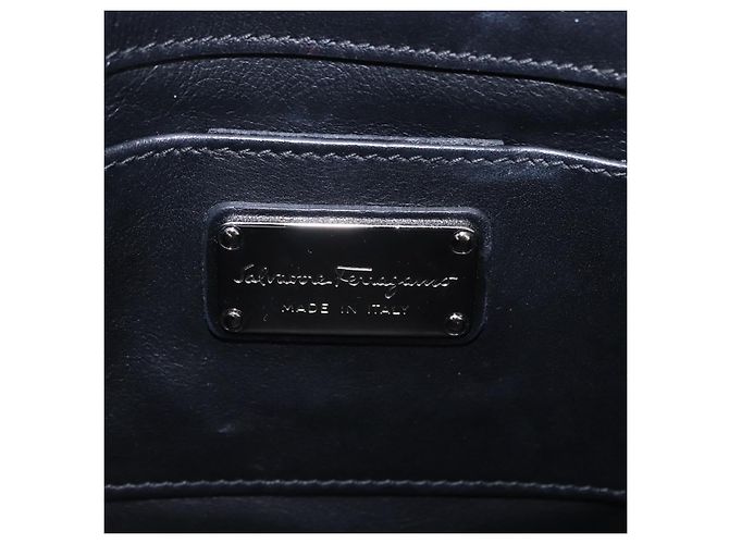 Borsa a tracolla Salvatore Ferragamo Gancini Chain in pelle nera e argento Auth 195321A Nero - vista 18