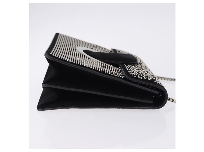 Borsa a tracolla Salvatore Ferragamo Gancini Chain in pelle nera e argento Auth 195321A Nero - vista 3