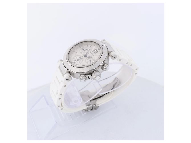 Reloj de pulsera Cartier Pasha Seatimer Quartz, ref. W3140005 con esfera plateada - vista 2