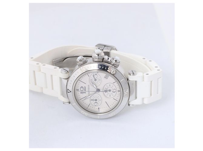 Reloj de pulsera Cartier Pasha Seatimer Quartz, ref. W3140005 con esfera plateada - vista 3