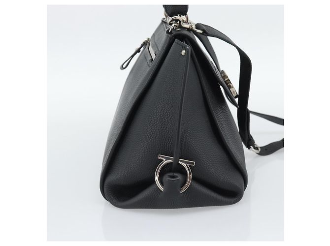 Salvatore Ferragamo Sofia Satchel Grainy Leather Large Nero - vista 3