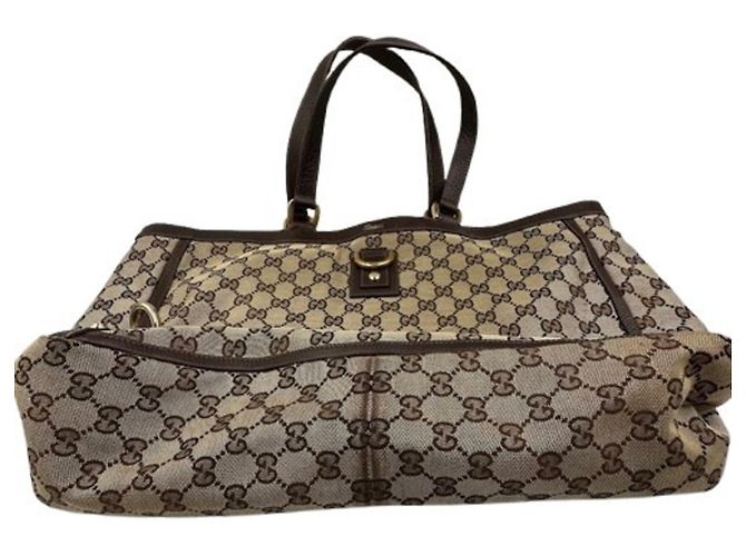 Borsa Tote Gucci in tela marrone - vista 3