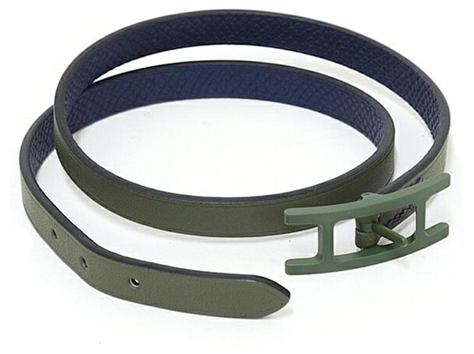 Hermès Bracciale in pelle Hermes Be Api Double Tour Blu navy - vista 3