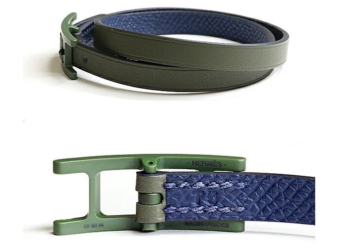 Hermès Bracciale in pelle Hermes Be Api Double Tour Blu navy - vista 4
