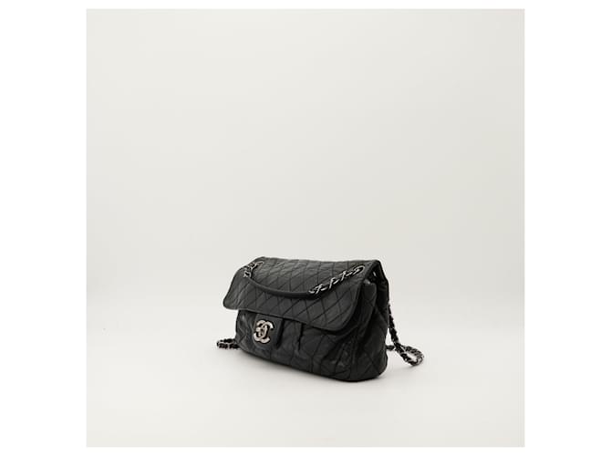 Borsa a patta Chanel in pelle di agnello matelassé nera Nero - vista 2