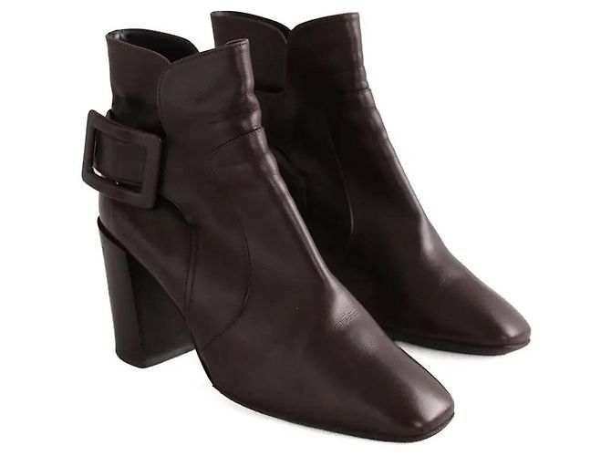 Botas Roger Vivier de cuero marrón con hebilla Castaño - vista 3