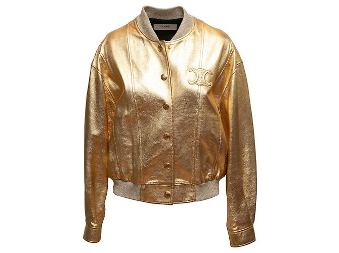 Céline Gold Celine Metallic Leather Bomber Jacket Size FR 36 Golden - view 2