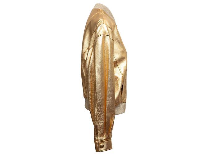 Céline Gold Celine Metallic Leather Bomber Jacket Size FR 36 Golden - view 3