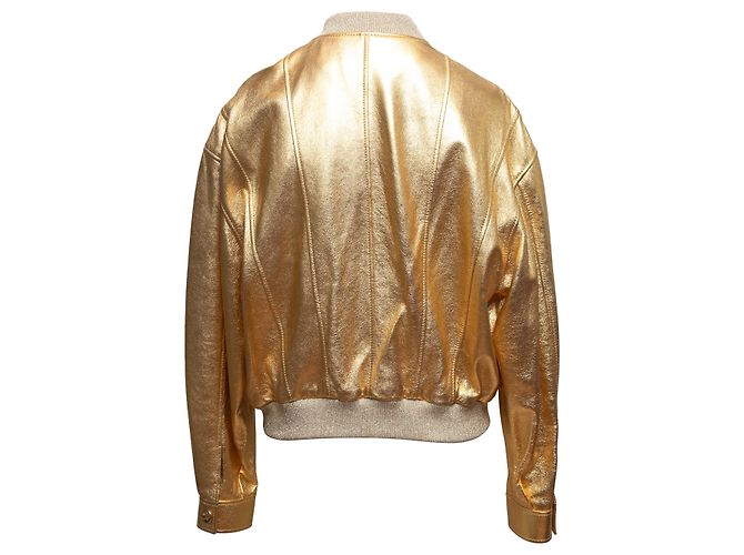 Céline Gold Celine Metallic Leather Bomber Jacket Size FR 36 Golden - view 4