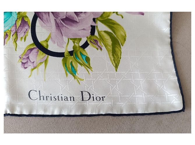 Christian Dior Seidentuch Weiß Blau Grün Lila - Ansicht 2
