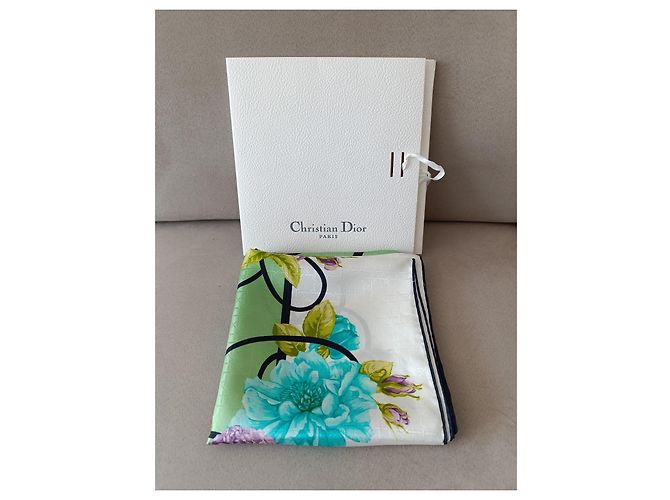 Christian Dior Seidentuch Weiß Blau Grün Lila - Ansicht 9