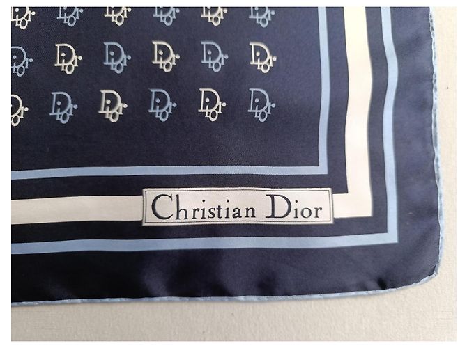 Sciarpa in seta Christian Dior Bianco Blu navy Blu chiaro - vista 2