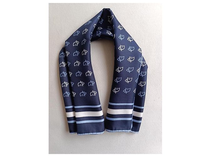 Sciarpa in seta Christian Dior Bianco Blu navy Blu chiaro - vista 7