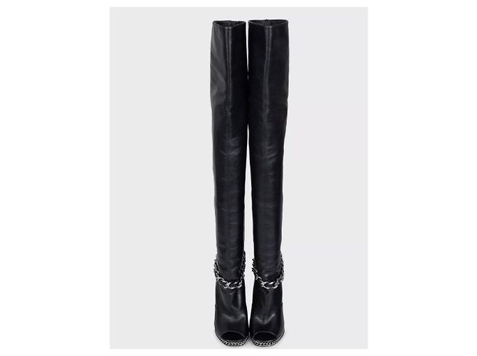 Balmain Black Leather Open-Toe Over-the-Knee Boots Sz.38 Pre-owned - view 2