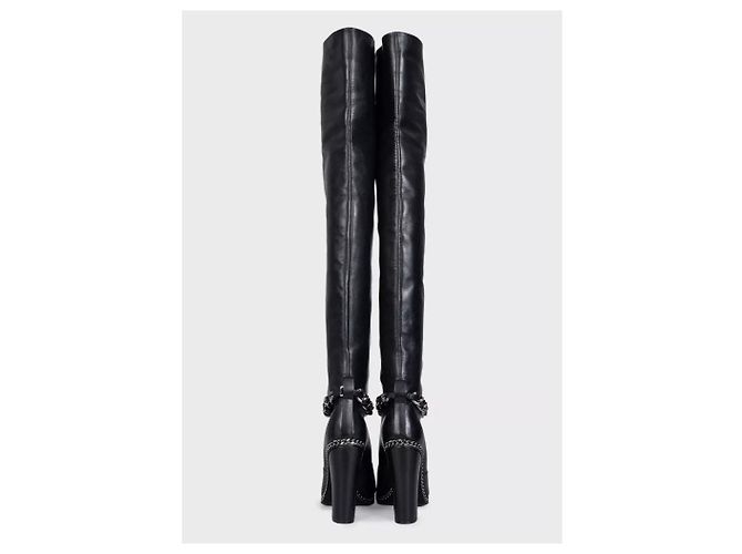 Balmain Black Leather Open-Toe Over-the-Knee Boots Sz.38 Pre-owned - view 4