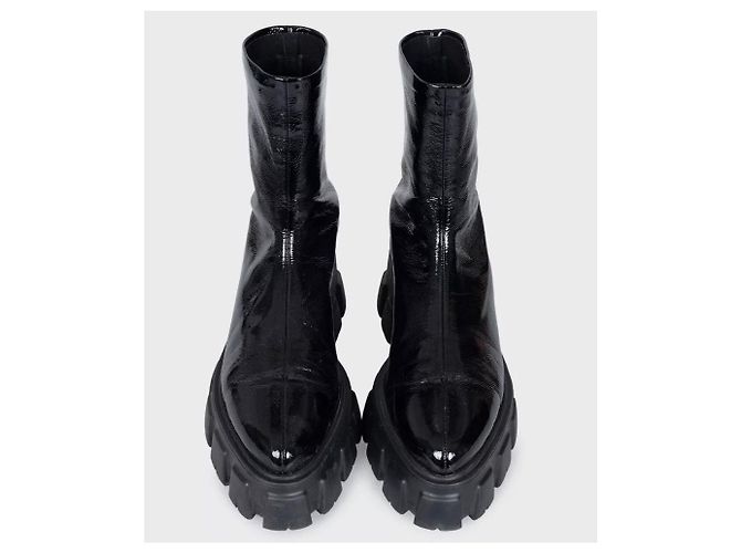 Prada Black Glossy Leather Ankle Boots - EU 39 Pre-owned - view 2