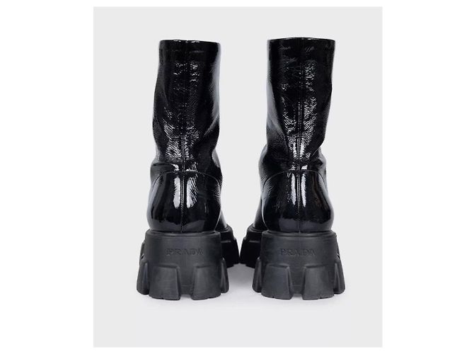 Prada Black Glossy Leather Ankle Boots - EU 39 Pre-owned - view 4