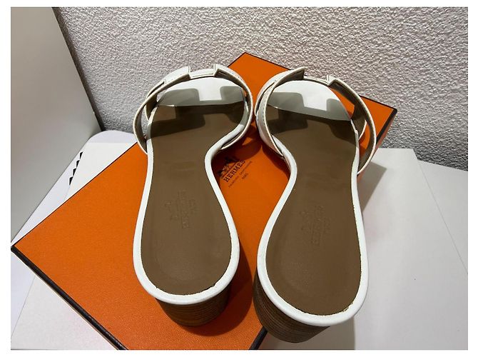 Hermès Oasis Mules Sandali in pelle bianca tg 37.5 Marrone Bianco - vista 6