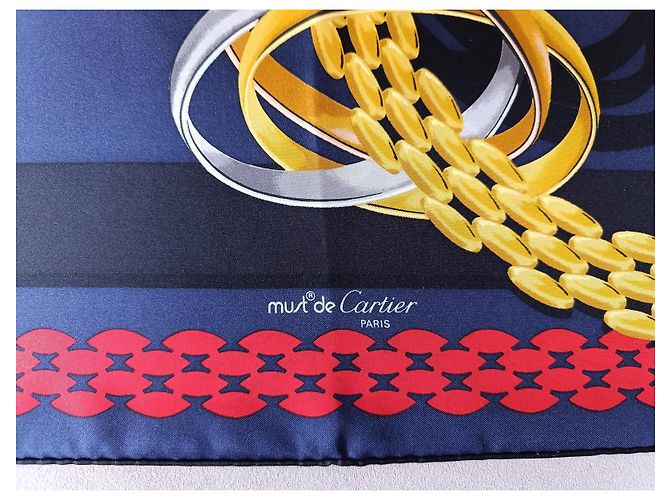 Foulard di seta Must de Cartier Bianco Rosso Blu D'oro - vista 3
