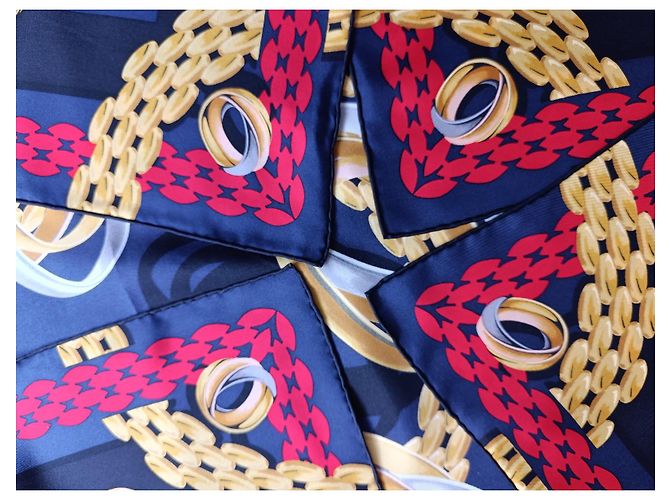 Foulard di seta Must de Cartier Bianco Rosso Blu D'oro - vista 5