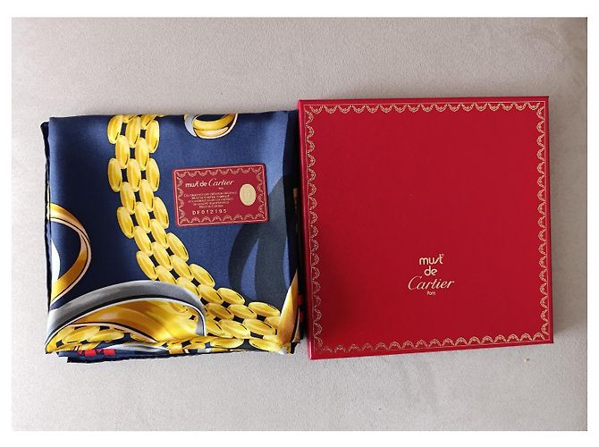 Foulard di seta Must de Cartier Bianco Rosso Blu D'oro - vista 8