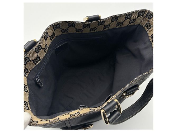 Borsa tote Gucci Abbey in pelle e tela blu navy - vista 11
