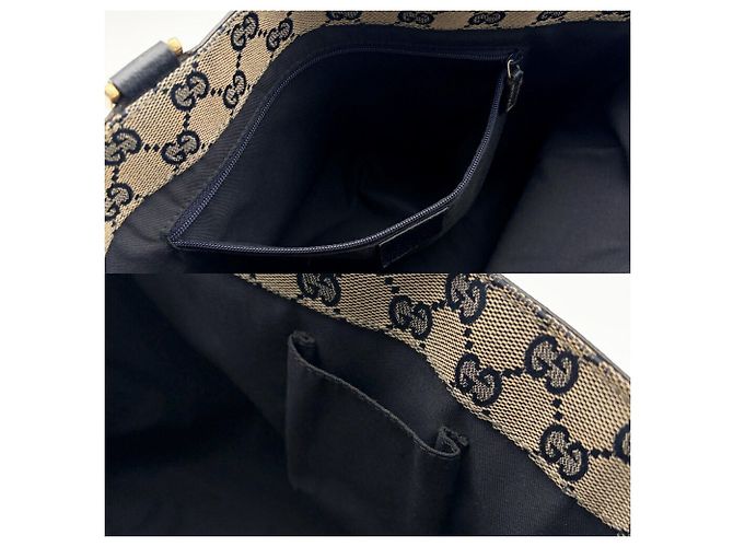 Borsa tote Gucci Abbey in pelle e tela blu navy - vista 12