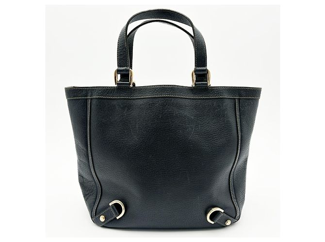 Borsa tote Gucci Abbey in pelle e tela blu navy - vista 2
