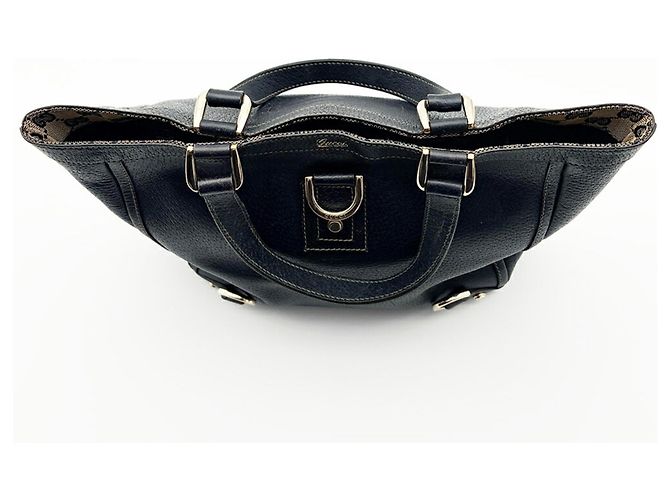 Borsa tote Gucci Abbey in pelle e tela blu navy - vista 4