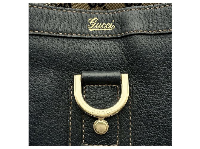 Borsa tote Gucci Abbey in pelle e tela blu navy - vista 9