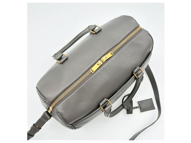 Borsa Boston Saint Laurent in pelle e camoscio grigio Marrone - vista 15